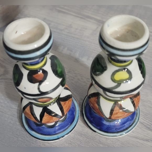 Israeli Ceramic Armenian Pottery Iznik Candlsticks Shabat Shabbos Judaica Israel - Picture 2 of 4